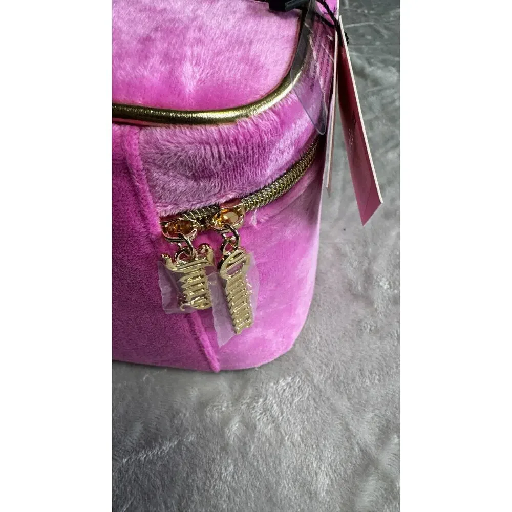 Juicy Couture NEW Pink Velvet Travel Toiletry Cosmetic Bag Bottle Gold Logo Zip